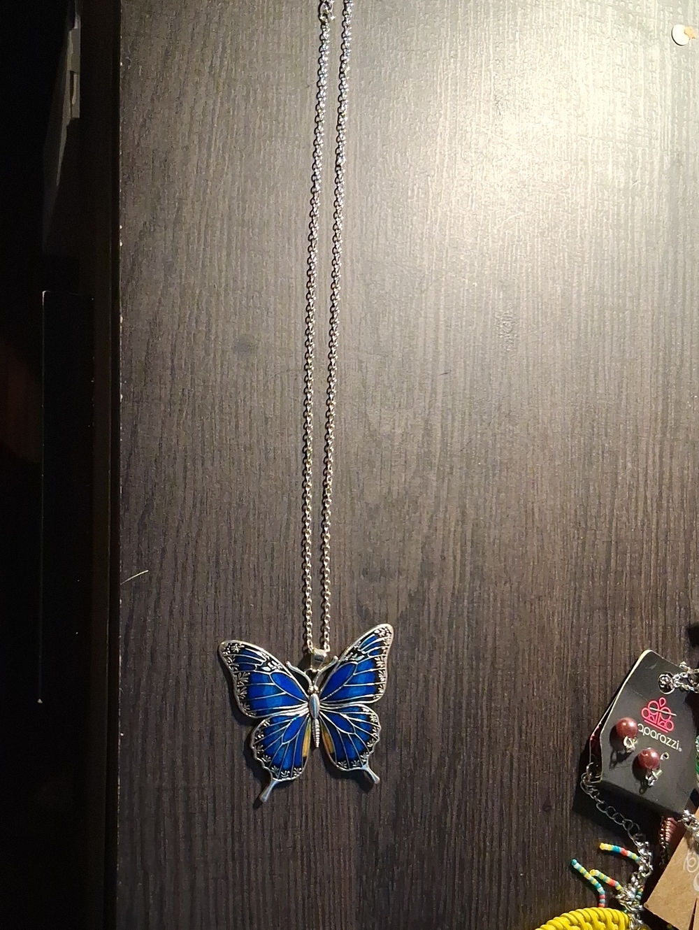 Source Unknown Blue Enamel Butterfly Necklace - Silver Tone